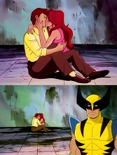 2020 年 1 月 30 日，福克斯播出了 X 战警剧集“俘虏之心”。[1]在这一集中，一群变种人在吉恩·格雷和镭射眼约会时抓住了他们。获救后，爱吉恩的金刚狼看到两人接吻，背对着他们，看起来很伤心（如图所示）。图片格式为JPG，尺寸为958x670px，文件大小为51.6kb。