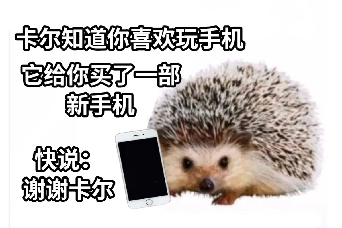 卡尔知道你喜欢玩手机它给你买了一部新手机快说：谢谢卡尔