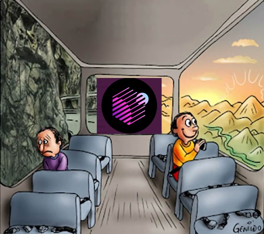 坐巴士公交的两人一个悲伤一个乐观