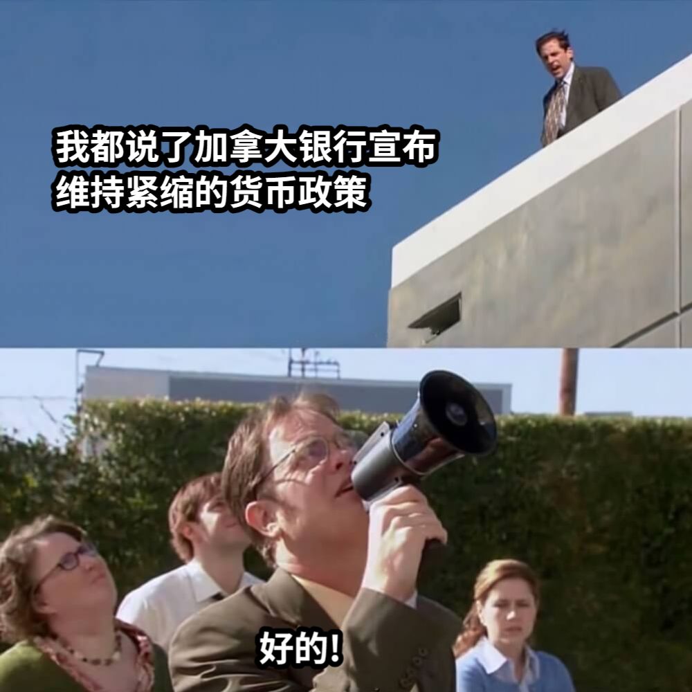 我都说了加拿大银行宣布维持紧缩的货币政策好的!