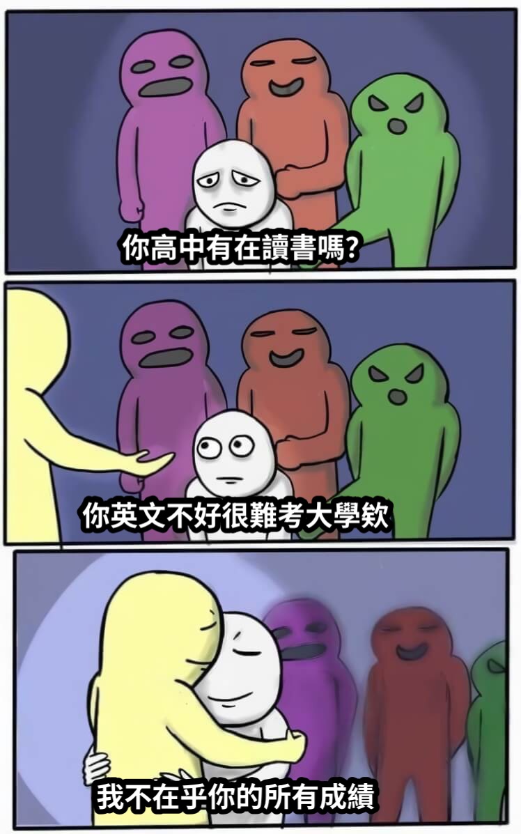 你高中有在讀書嗎？你英文不好很難考大學欸我不在乎你的所有成績