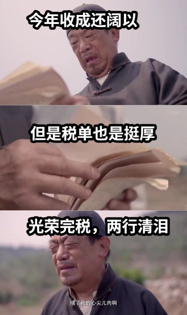 今年收成还阔以但是税单也是挺厚光荣完税，两行清泪