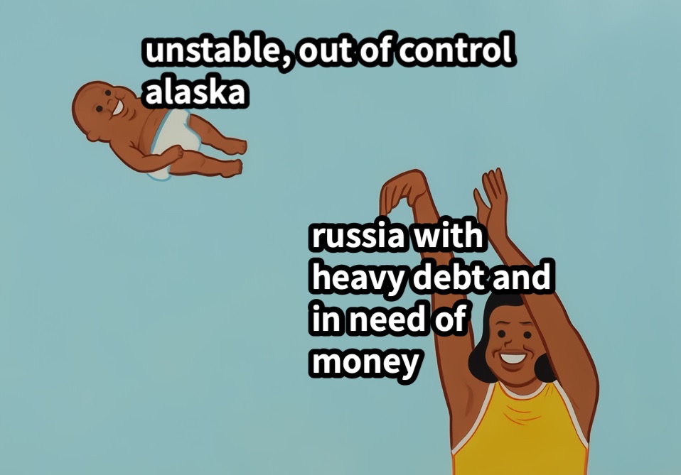 unstable, out of control alaska russia with heavy debt and in need of money 