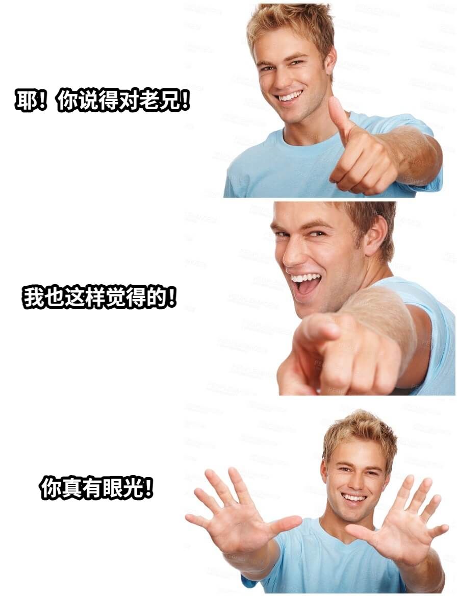 耶！你说得对老兄！我也这样觉得的！你真有眼光！