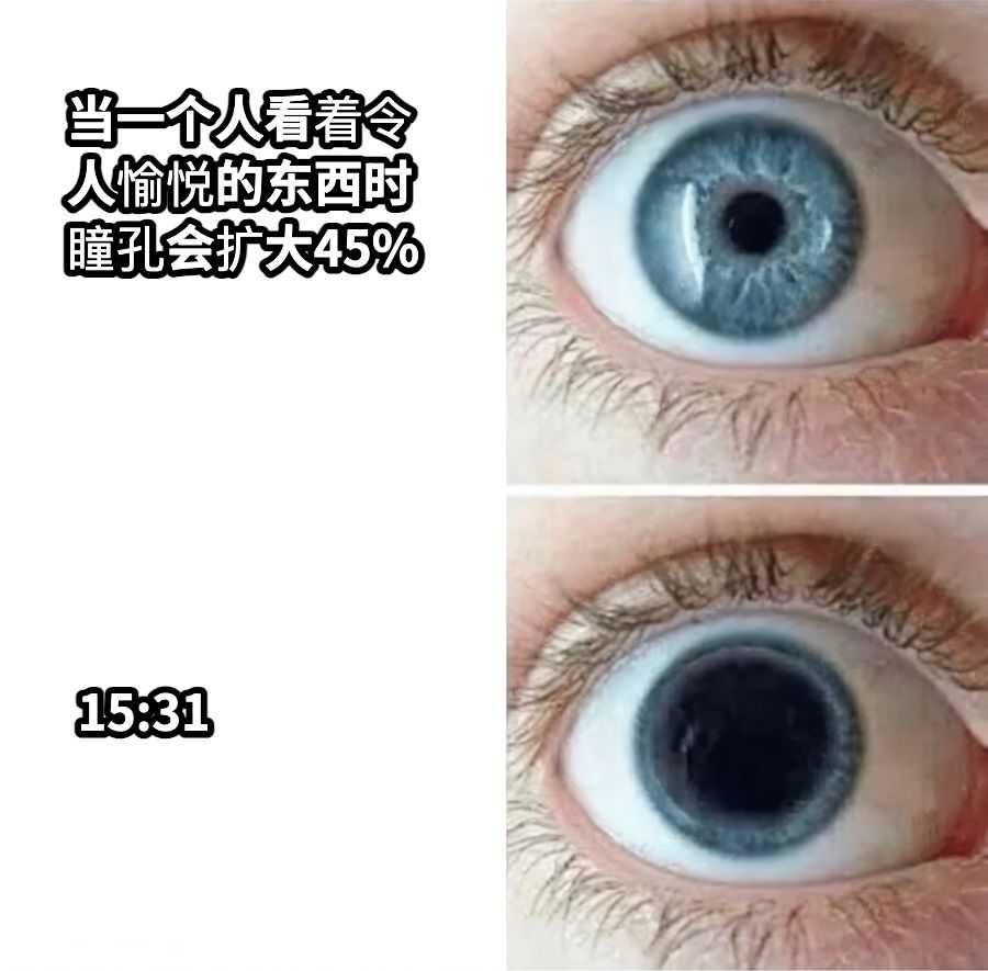 当一个人看着令人愉悦的东西时瞳孔会扩大45%15:31
