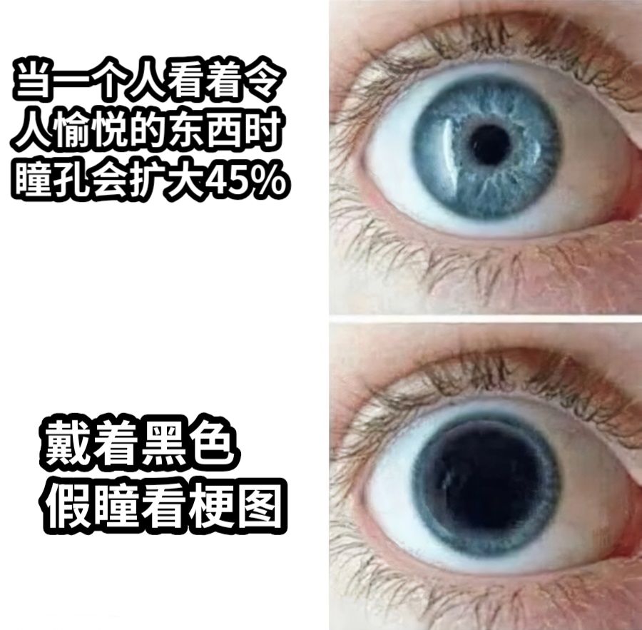 当一个人看着令人愉悦的东西时瞳孔会扩大45%戴着黑色假瞳看梗图
