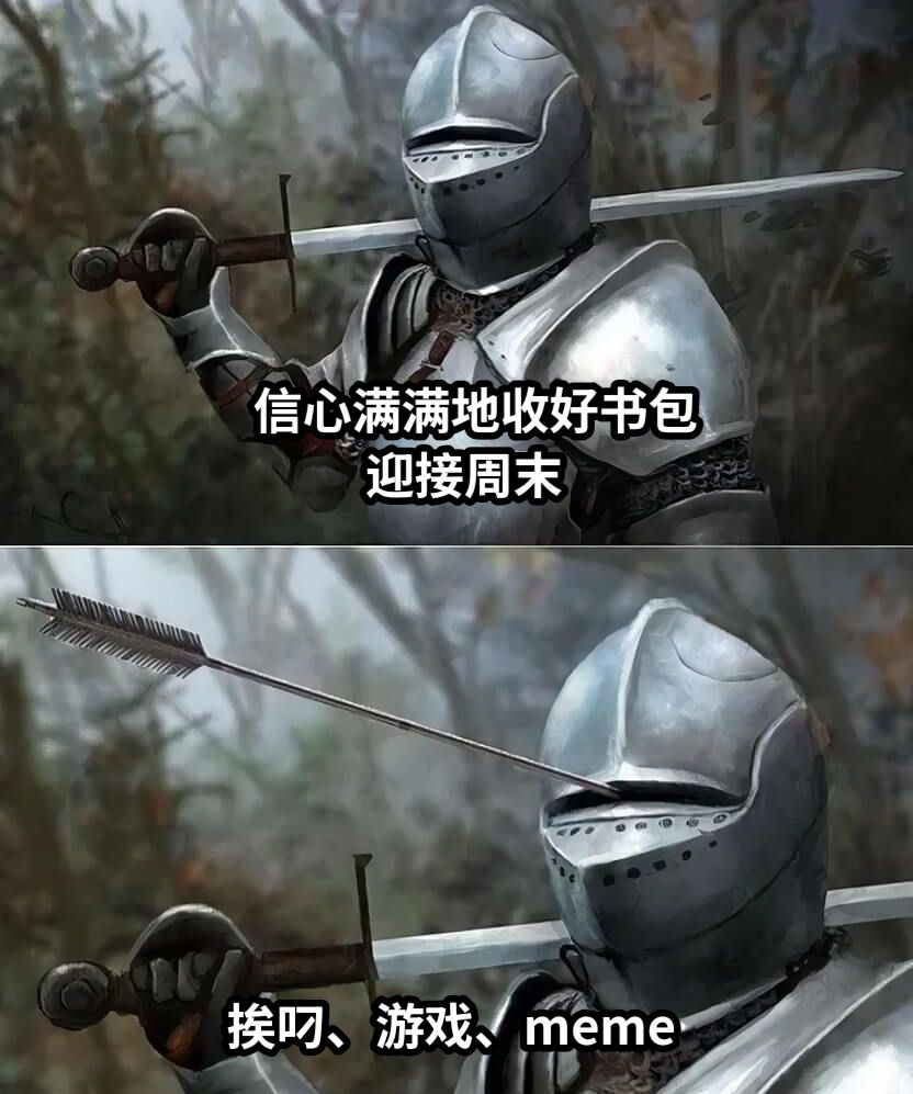 信心满满地收好书包          迎接周末挨叼、游戏、meme