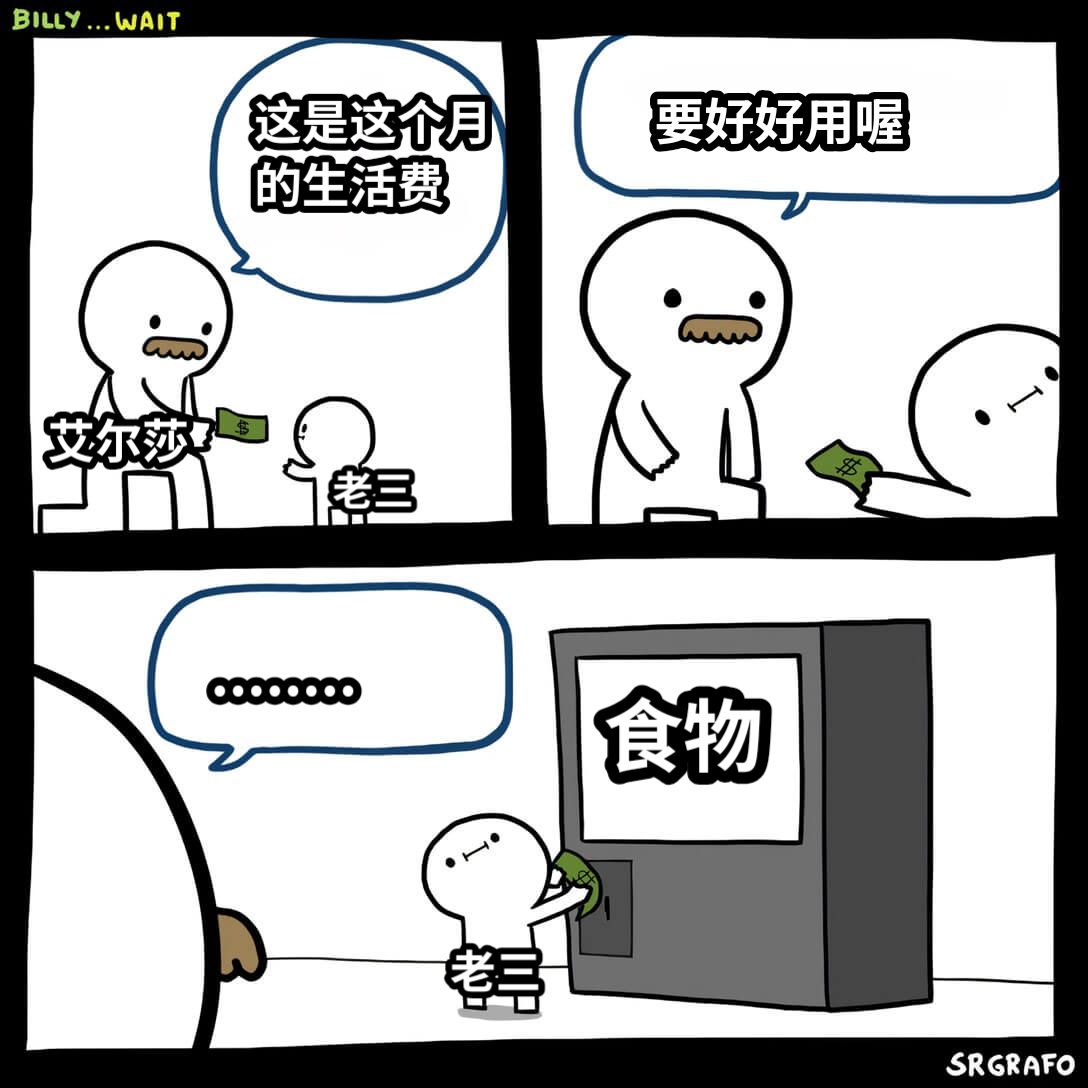这是这个月的生活费要好好用喔........老三老三艾尔莎食物