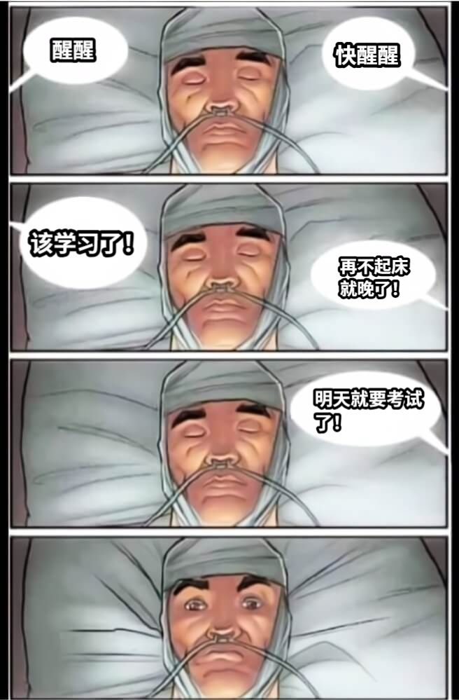 醒醒快醒醒该学习了！再不起床就晚了！明天就要考试了！