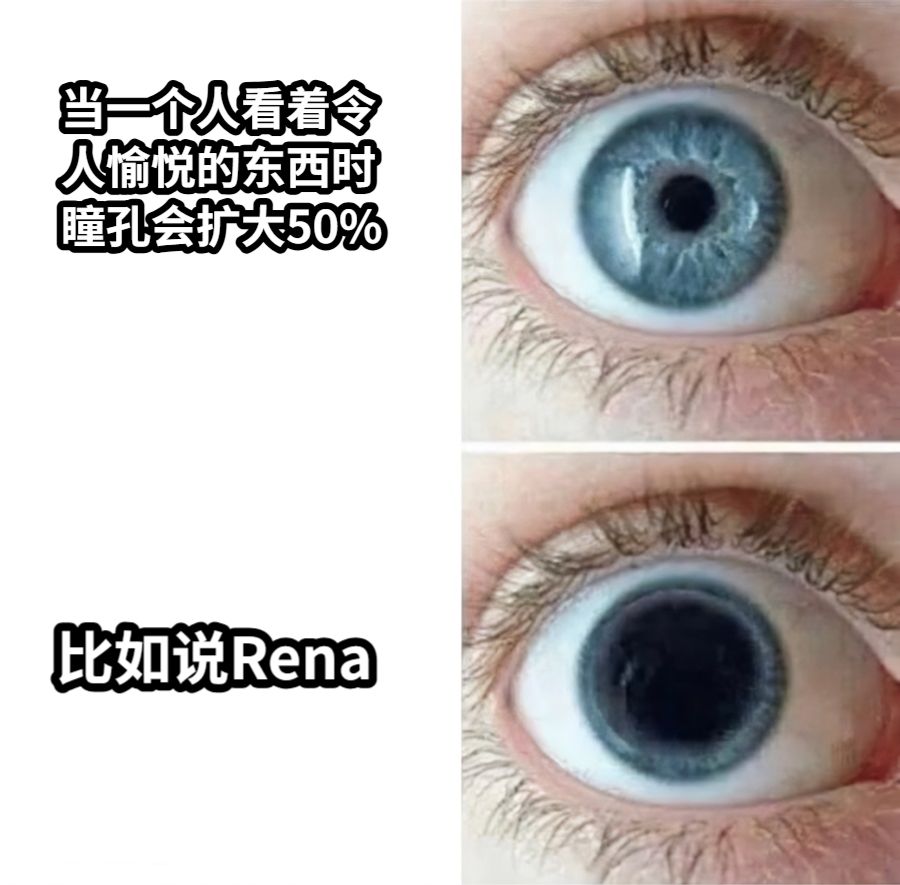 当一个人看着令人愉悦的东西时瞳孔会扩大50%比如说Rena
