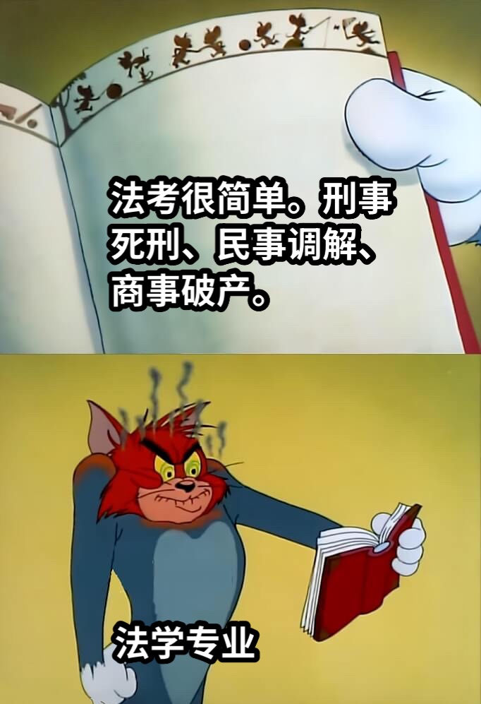 法考很简单。刑事死刑、民事调解、商事破产。法学专业