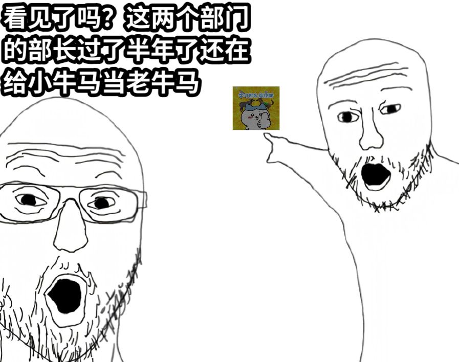 看见了吗？这两个部门的部长过了半年了还在给小牛马当老牛马