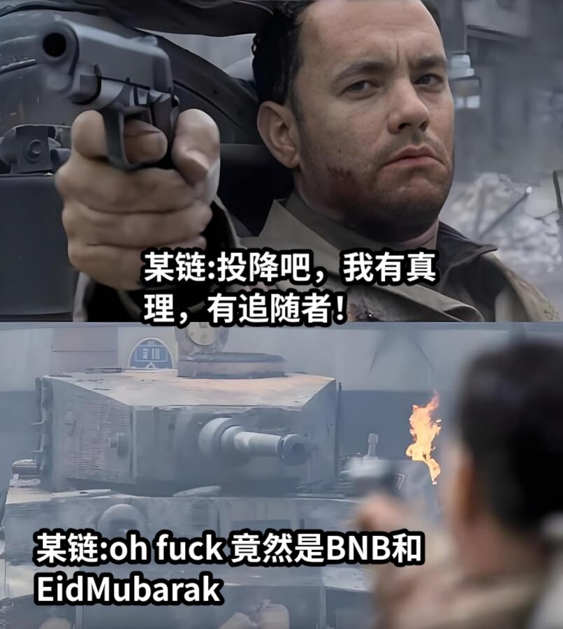 某链:投降吧，我有真理，有追随者！某链:oh fuck 竟然是BNB和EidMubarak