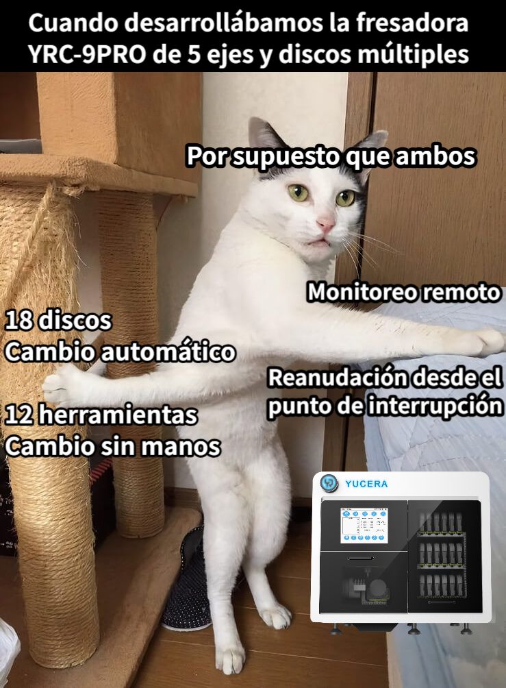 18 discos Cambio automático12 herramientasCambio sin manos        Monitoreo remotoReanudación desde elpunto de interrupciónCuando desarrollábamos la fresadoraYRC-9PRO de 5 ejes y discos múltiplesPor supuesto que ambos