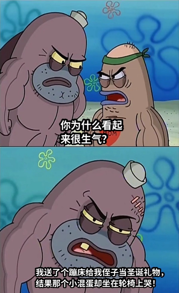 你为什么看起来很生气？我送了个蹦床给我侄子当圣诞礼物，结果那个小混蛋却坐在轮椅上哭！